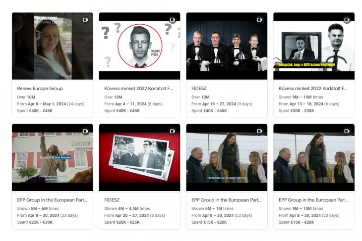 Egész Európa legtöbb pénzből megtámogatott YouTube-hirdetései (a kép készültekor a Renew éppen beelőzött, de a Google nem ad ki euróra pontos számokat, illetve az eléréssel is súlyozza az eredményeket