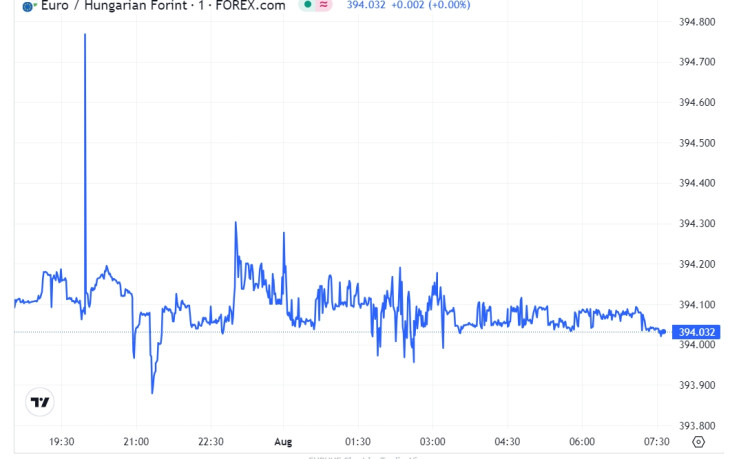  Az EUR/HUF alakulása szerda estétől csütörtök reggelig a Privátbankár Árfolyamkereső grafikonján.