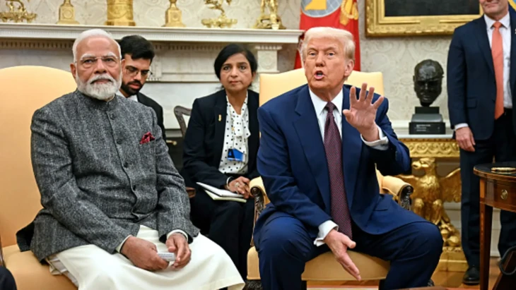 Donald Trump és Narendra Modi a Fehér Házban, 2025. február 13-án