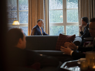 A Miniszterelnöki Sajtóiroda által közreadott képen Orbán Viktor miniszterelnök (b) és Mark Rutte NATO-főtitkár találkozója Brüsszelben 2025. február 3-án