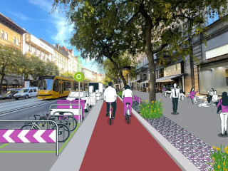 A Nagykörút új színű kerékpársávja