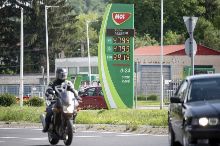 Hatósági üzemanyagárak a Mol benzinkútján Salgótarjánban. Fotó: MTI/Komka Péter 