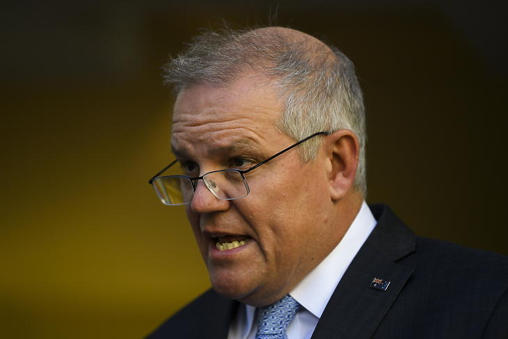 Scott Morrison ausztrál miniszterelnök egy sajtótájékoztatón Canberrában 2021. augusztus 17-én. Illusztráció. (Fotó: MTI/EPA/AAP/Lukas Coch)