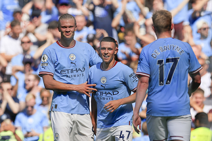 Erling Haaland, Phil Foden és Kevin de Bruyne ünnepelnek - vajon a harmadosztályban is bizonyítanák klubhűségüket, ha úgy adódik?