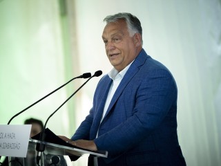 Orbán Viktor a 2023-as Kötcsei Pikniken. Fotó: MTI / Miniszterelnöki Sajtóiroda / Fischer Zoltán