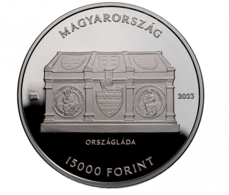 A „Magyar Nemzeti Levéltár” ezüst emlékérmék előlapja. Fotó: MNB