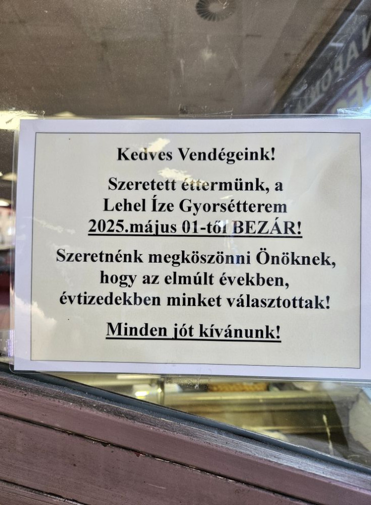 A Lehel Íze gyorsétterem több évtized után szűnt meg