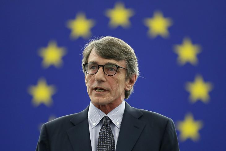 Az olasz szociáldemokrata David-Maria Sassoli, az Európai Parlament újonnan megválasztott elnöke a parlament plenáris ülésén tartott szavazás után Strasbourgban 2019. július 3-án. MTI/AP