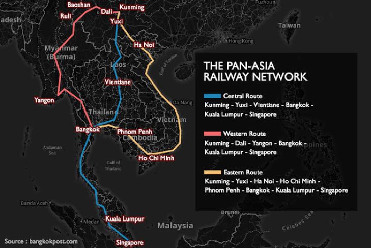 Így néz ki majd a teljes, modern délkelet-ázsiai vasúthálózat, ha egyszer elkészül. (Illusztráció: Bangkok Post)