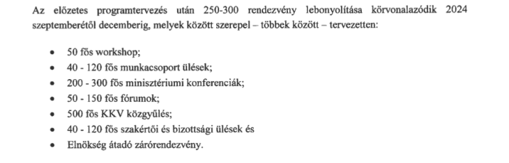 Tervezett események az uniós elnökség ideje alatt