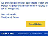 Tiltakozó levelekkel bombázná a Ryanair Nagy Mártont