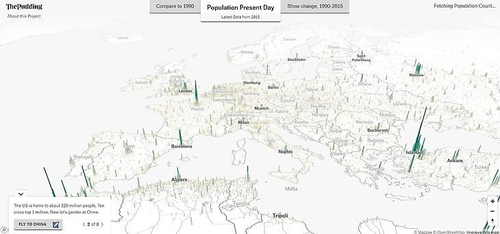 Európa népessége madártávlatból és 3D-ben