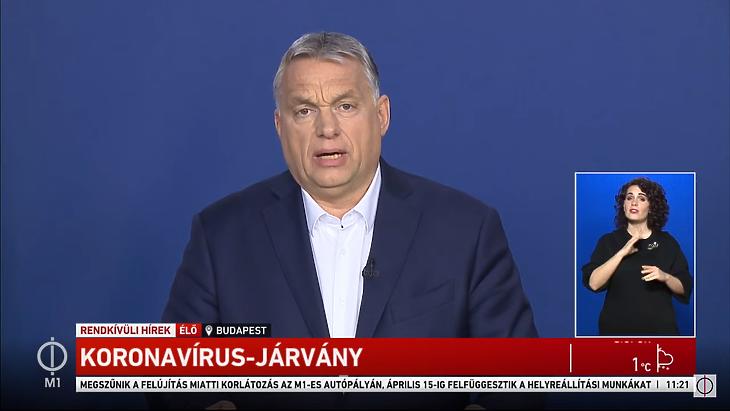 Orbán Viktor az Operatív Törzs március 23-i sajtótájékoztatóján.
