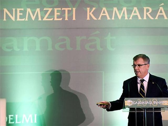 Matolcsy György, a Magyar Nemzeti Bank elnöke a Magyar Kereskedelmi és Iparkamara gazdasági évnyitóján. (MTI Fotó: Koszticsák Szilárd)