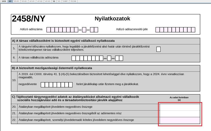 A jövedelmet és abból az adómentes részt itt tüntettük fel