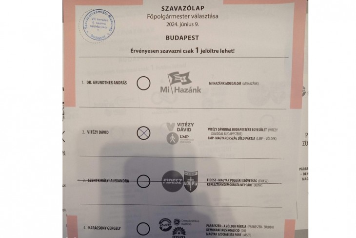Egy szavazólap, amelyen Vitézyék szerint nem megfelelően húzták ki Szentkirályi Alexandra nevét