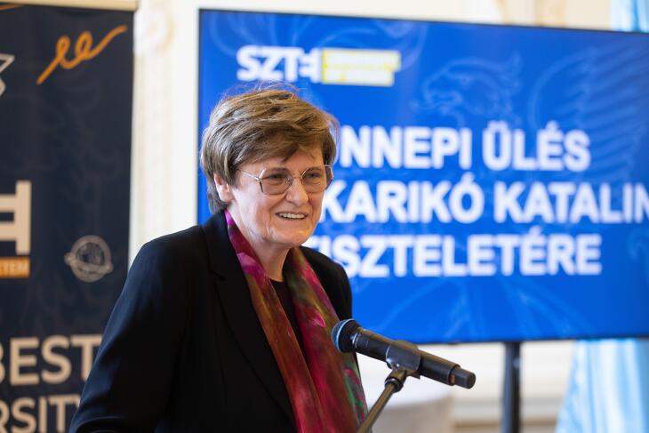 Karikó Katalin Nobel-díjas biokémikus egy korábbi, 2023-as felvételen, ami szintén a Szegedi Tudományegyetemen volt október 12-én