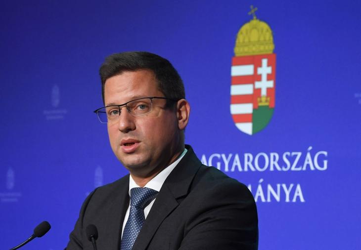 Gulyás Gergely Miniszterelnökséget vezető miniszter egy korábbi Kormányinfón. Fotó: MTI/Illyés Tibor 