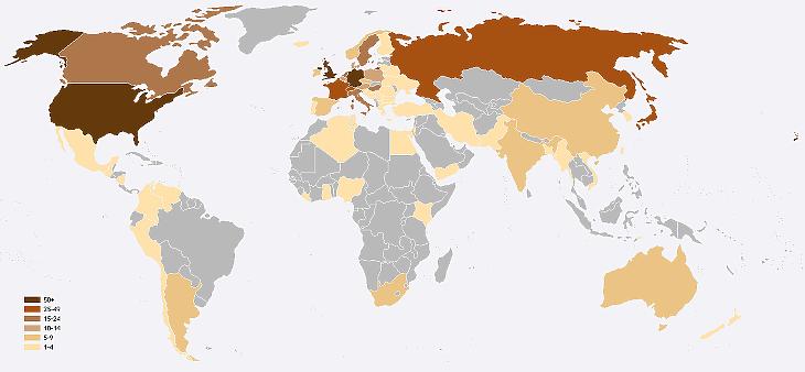 Nobel-díjak eloszlása országok szerint. Fotó: wikipedia.org