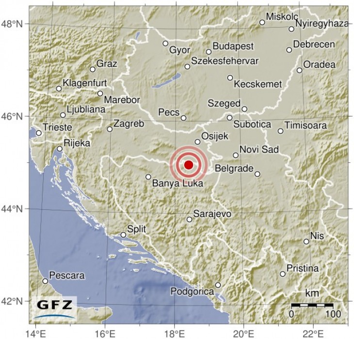 A földrengés epicentruma - forrás: Helmholz Centre Potsdam - geofon.gfz-potsdam.de/