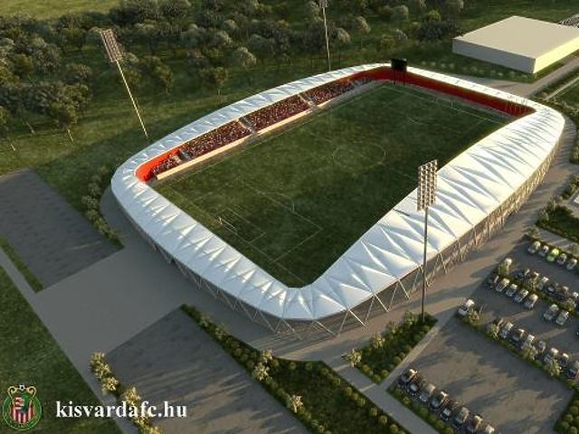 Látványterv az új stadionról, a sportcsarnok a szomszédságába kerül (Fotó: Kisvárda FC)