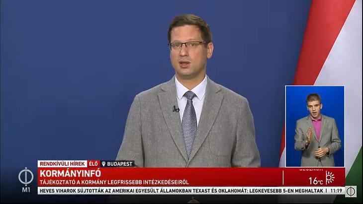 Gulyás Gergely a 2020. április 23-i Kormányinfón. (Forrás: M1)