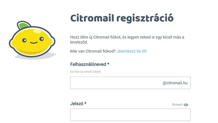 A Citromail regisztrációs oldala 2022. június 20-án.
